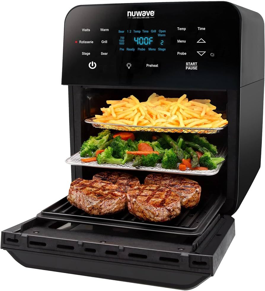 Nuwave Brio Air Fryer Smart Oven, 15.5-Qt X-Large Family Size, Countertop Convection Rotisserie G... | Amazon (US)