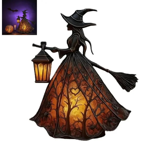 Halloween Witch Lamp, Gothic Stained Glass LED Witch Hat Night Light, Spooky Handmade Table Lamp ... | Walmart (US)