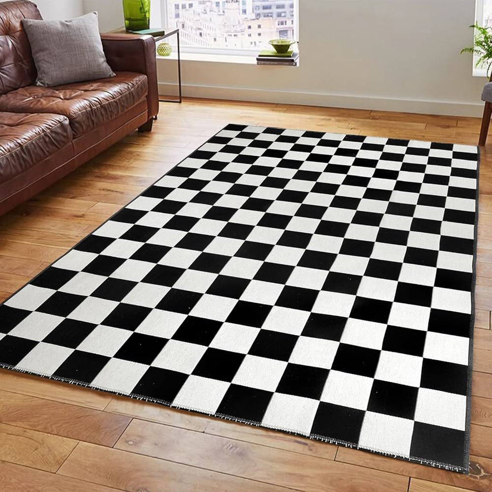 Amazon.com: Seavish Checkered Rug, 4x6 Ft Black and White Rug Moroccan Checkerboard Rug Outdoor F... | Amazon (US)