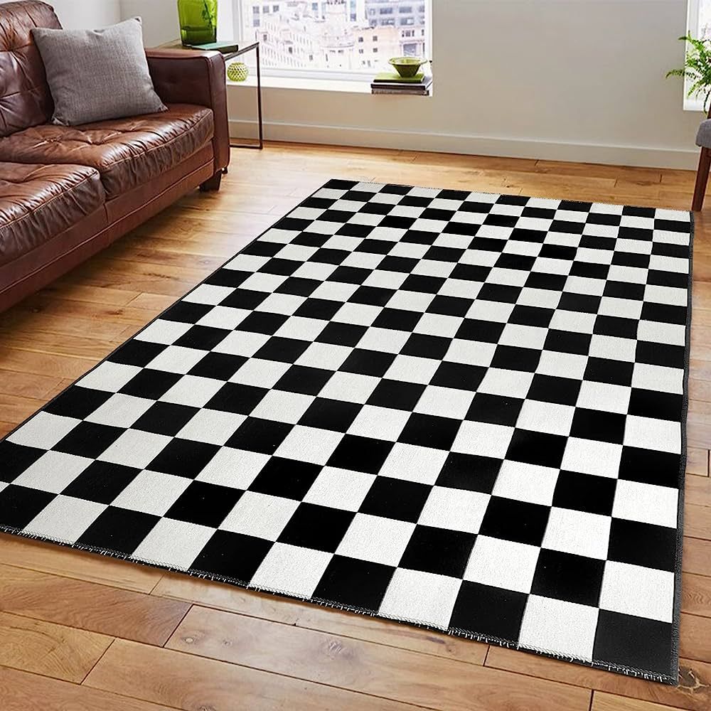 Seavish Checkered Rug, 4x6 Ft Black and White Rug Moroccan Checkerboard Rug Outdoor Foldable Wash... | Amazon (US)