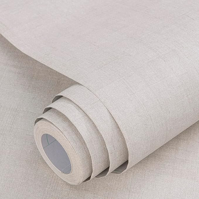 24" X 394" Grasscloth Linen Textured Cream Peel and Stick Fabric Wallpaper Grassweave Thick Remov... | Amazon (US)