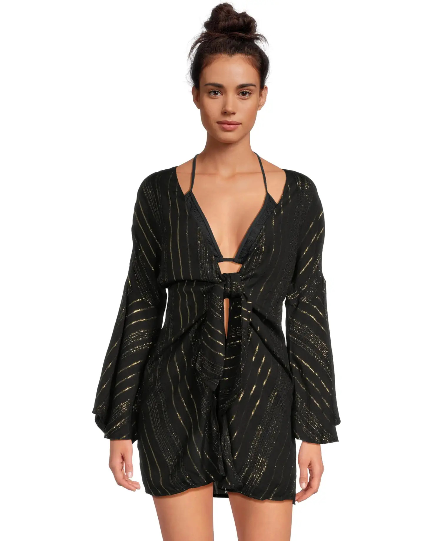 Radiance Plunge Tie Front Tunic | Zappos