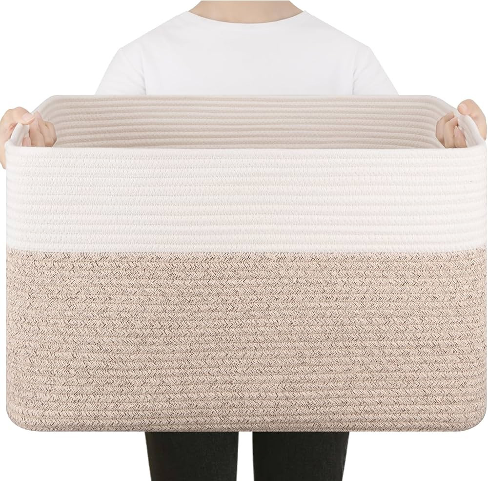 75L Large Blanket Basket, Toy Basket Bin for Kids, Cotton Rope Woven Storage Basket for Living Ro... | Amazon (US)