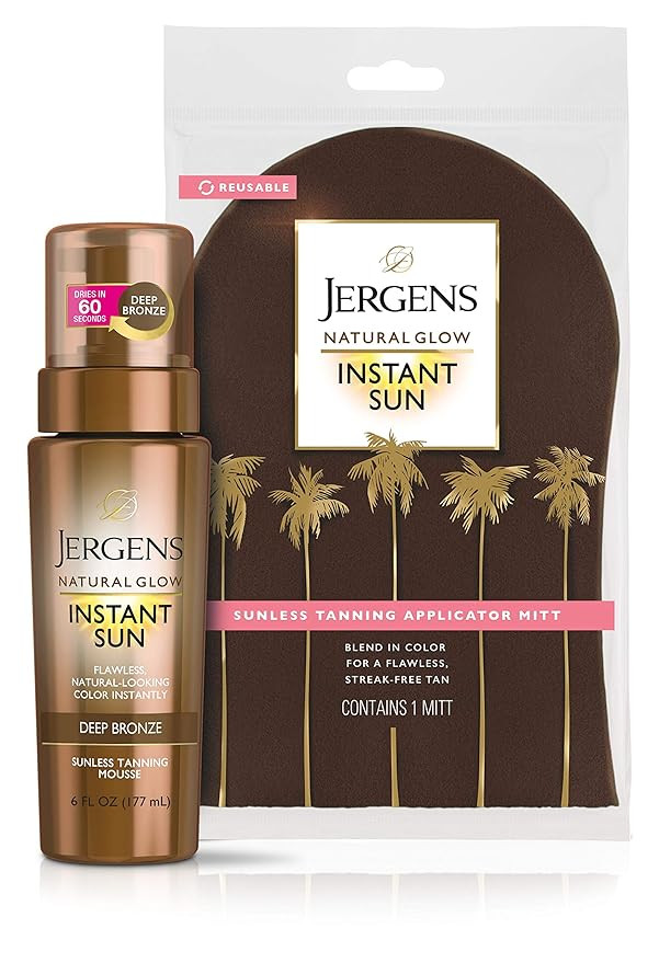 Jergens Natural Glow Instant Sun Body Mousse, Deep Bronze Tan, 6 Ounce Sunless Self-Tanner with N... | Amazon (US)