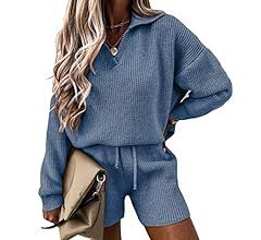 PRETTYGARDEN Women's 2 Piece Outfits 2023 Winter Long Sleeve V Neck Knit Pullover And Shorts Swea... | Amazon (US)