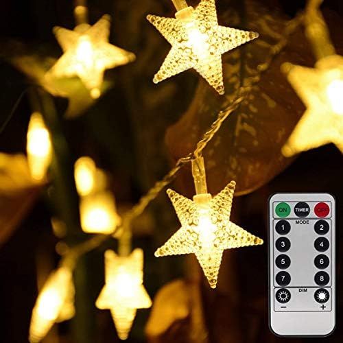 Homeleo Warm White 50 Led Star Fairy Lights with Remote Control, Battery Powered Five-Pointed Star S | Amazon (US)
