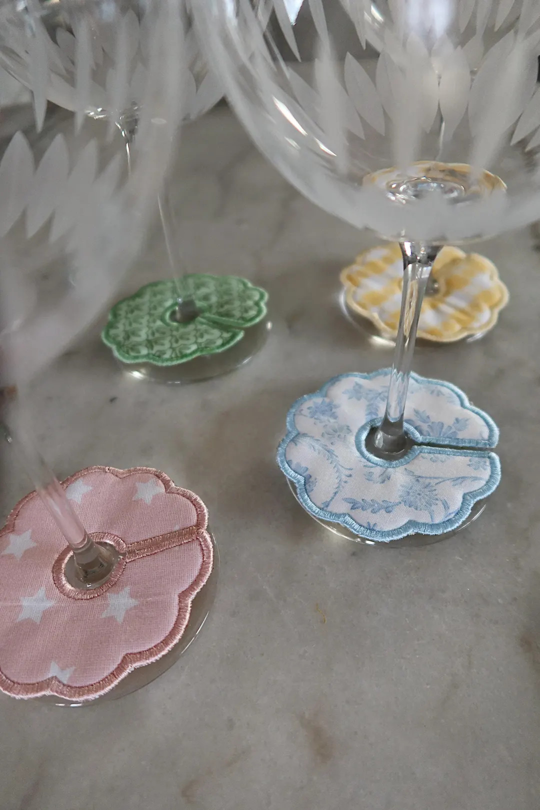 Embroidered Stem Wine Glass Charms / Markers - Etsy | Etsy (US)