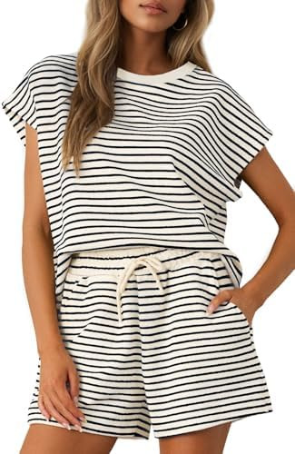 Sweetmoon 2 Piece Short Sets for Women Summer Outfits, Short Sleeve Matching Sets Lounge Shorts f... | Amazon (US)