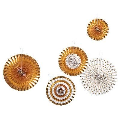 5ct Paper Fans "Gold/White" - Spritz™ | Target