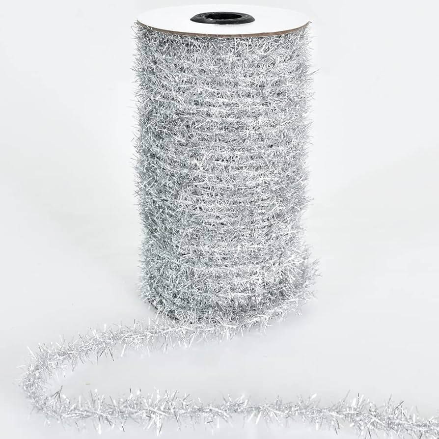 180 Feet Silver Thin Tinsel Garland Ribbon Glitter Thin Metallic Tinsel Garland Tinsel Wire Chris... | Amazon (US)