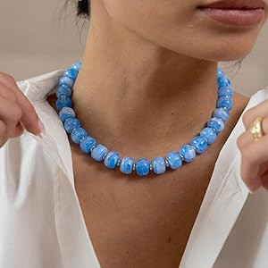 Beaded necklace for Women Boho Bead Gemstone Chunky Necklace Big Bead Necklace Fashion Trendy Sum... | Amazon (US)