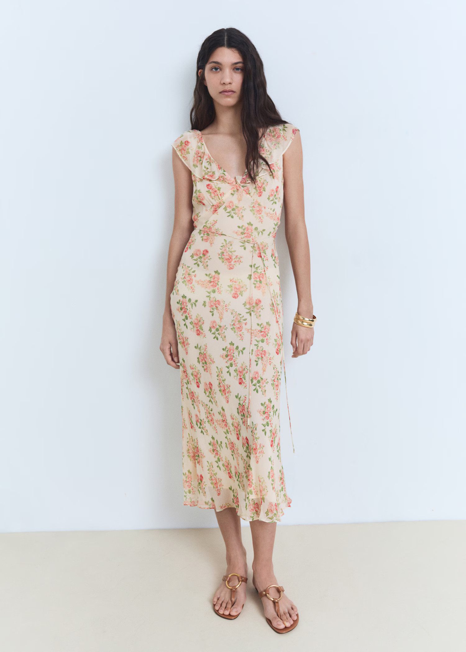 Floral midi-dress with bow - Women | MANGO USA | Mango (US/MX/AU)