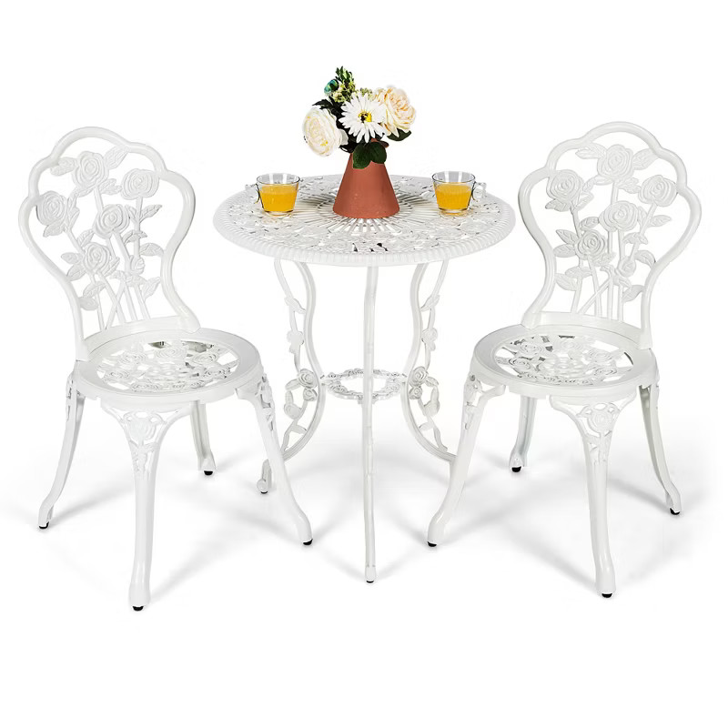 Costway 3PCS Cast Aluminum Patio Bistro Furniture Set Rose Design Outdoor White | Target