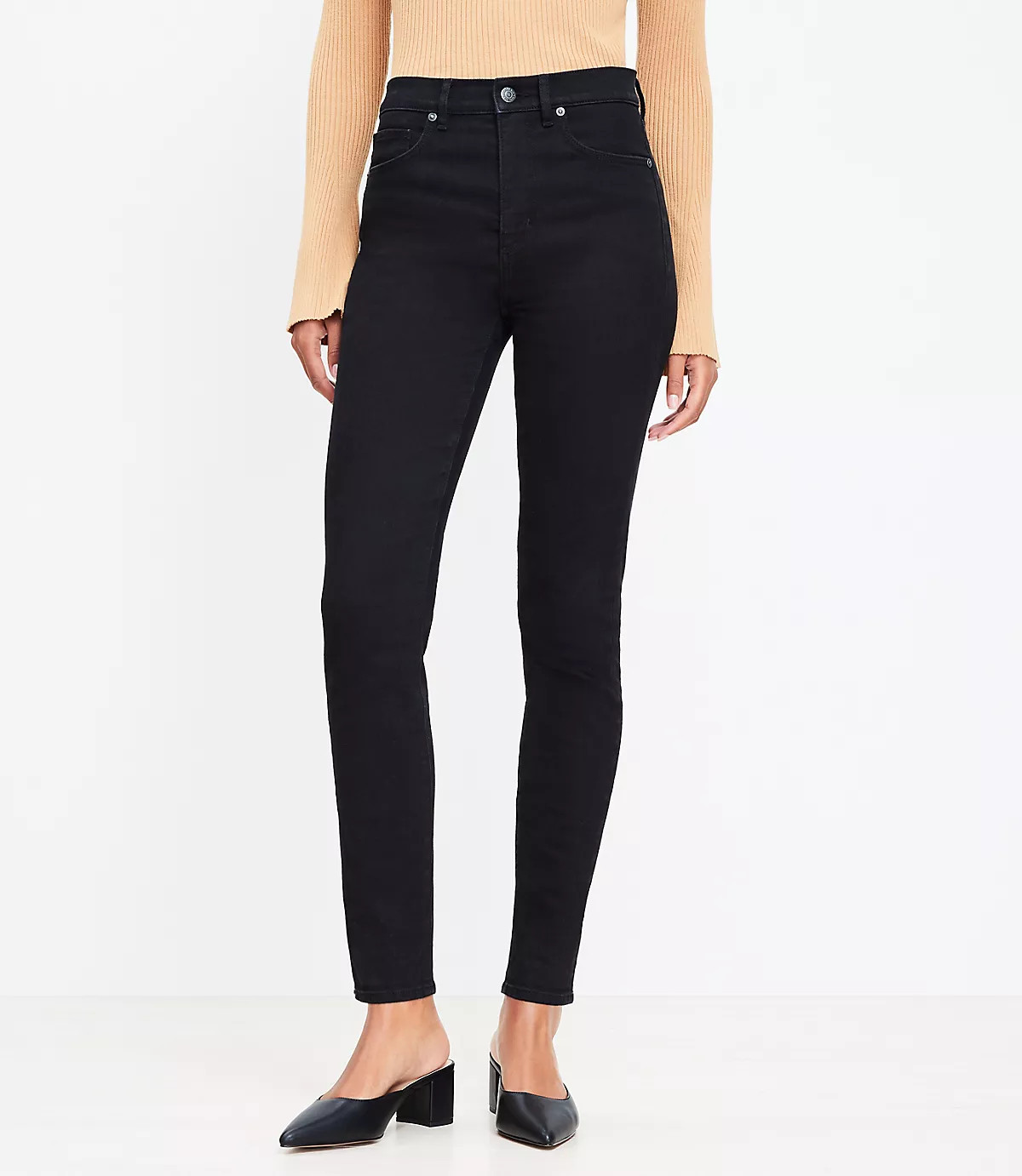 High Rise Skinny Jeans in Black | LOFT
