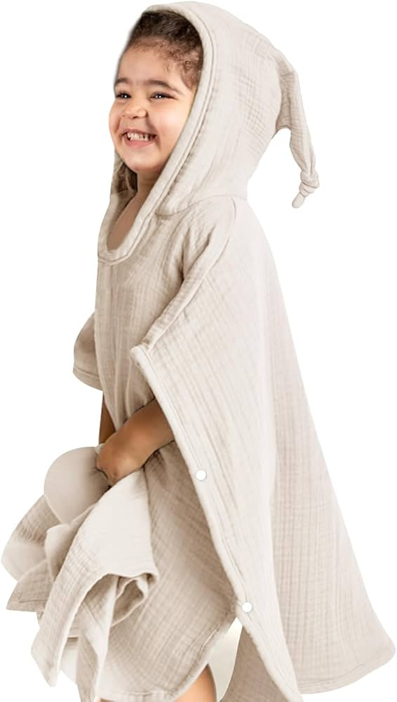 Hooded Baby Poncho Towel: Muslin Bath Poncho for Toddler - Kids Beach Poncho Towels 23"x24" (Crea... | Amazon (US)