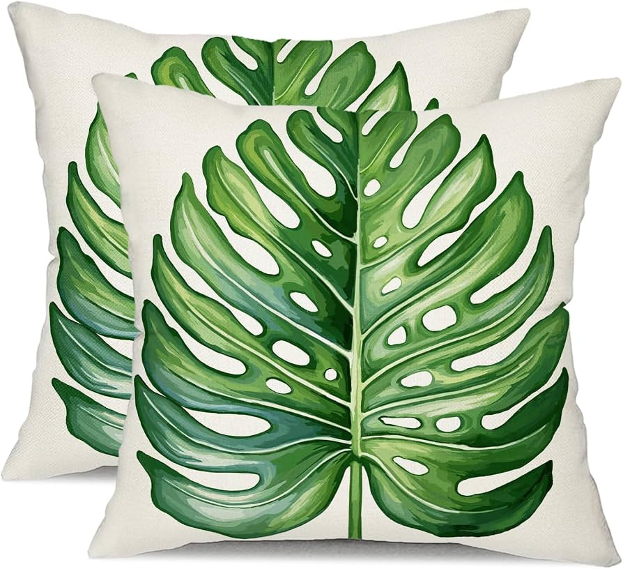 DFXSZ Outdoor Pillow Covers 18x18 Inch Set of 2 Palm Leaf Decor Waterproof Throw Pillow Covers Fa... | Amazon (US)