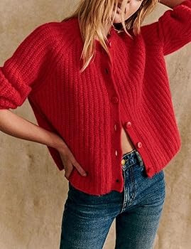Bianstore Women's Casual Long Sleeve Crewneck Button Down Cardigan Sweater Knit Outwear | Amazon (US)