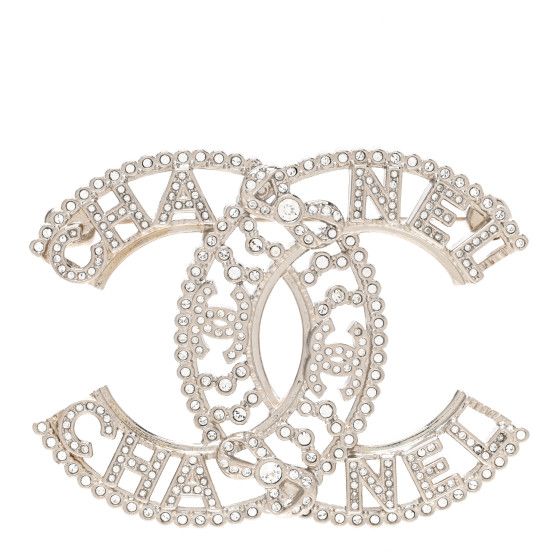 Metal Crystal CC Bow Coco Logo Brooch Silver | FASHIONPHILE (US)