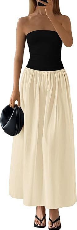 PRETTYGARDEN Women 2025 Summer Elegant Strapless Maxi Dress Tube Top Dress A Line Flowy Long Wedd... | Amazon (US)