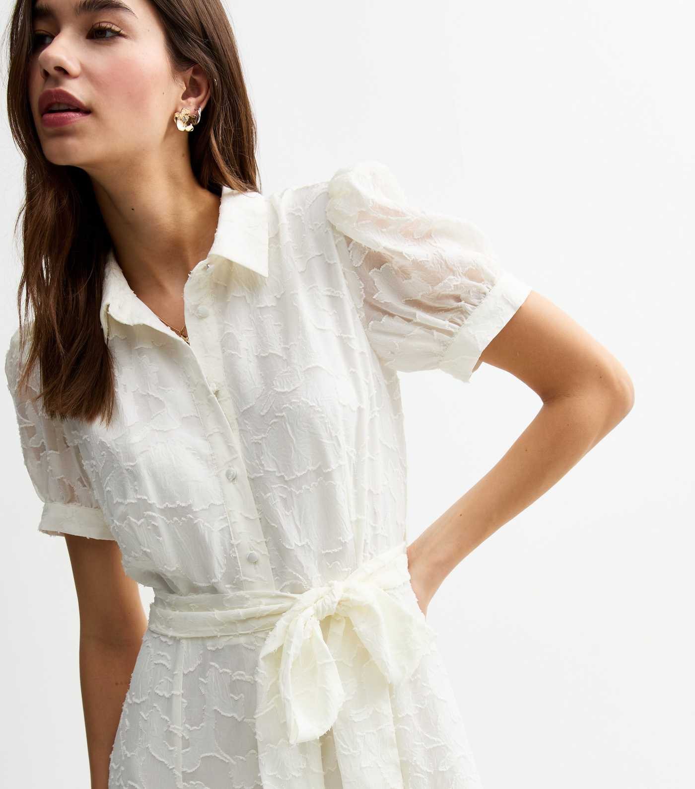 White Devore Belted Midi Shirt Dress | New Look | New Look (UK)