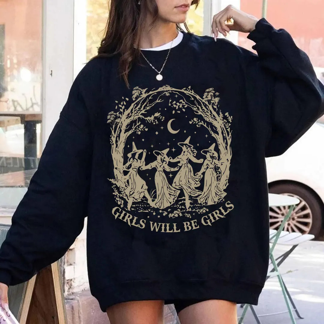 Vintage Girls Will Be Girls Witch Sweatshirt, Funny Witch Vintage Crewneck, Vintage Halloween Wom... | Etsy (US)