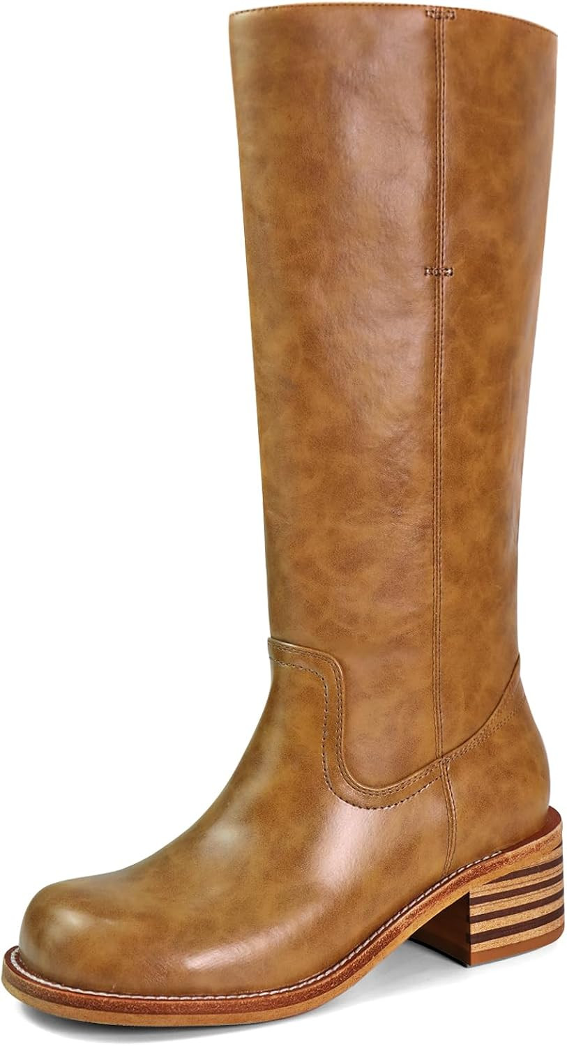 VBDB Women's Knee High Boots Square Toe Chunky Block Heel Long Boots for Women Comfortable Low Heel Womens Boots | Amazon (US)