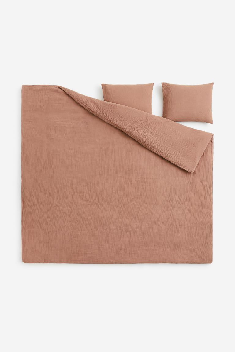 Muslin King/Queen Duvet Cover Set - Light brown - Home All | H&M US | H&M (US + CA)