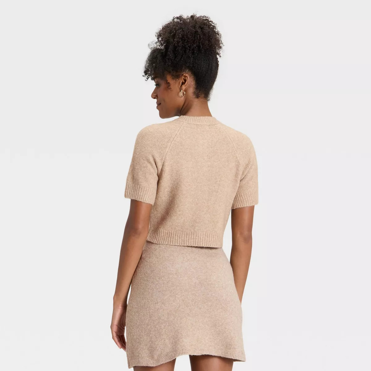 Women's Short Sleeve Cozy Knit Button-Down Cardigan - Universal Thread™ Tan L | Target