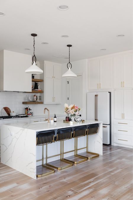 Kitchen pendant lights we love on sale! We have the large size and two are perfect over our island. Also linking our other kitchen decor including leather counter stools, brass faucet and kitchen must haves  

#LTKhome #LTKsalealert