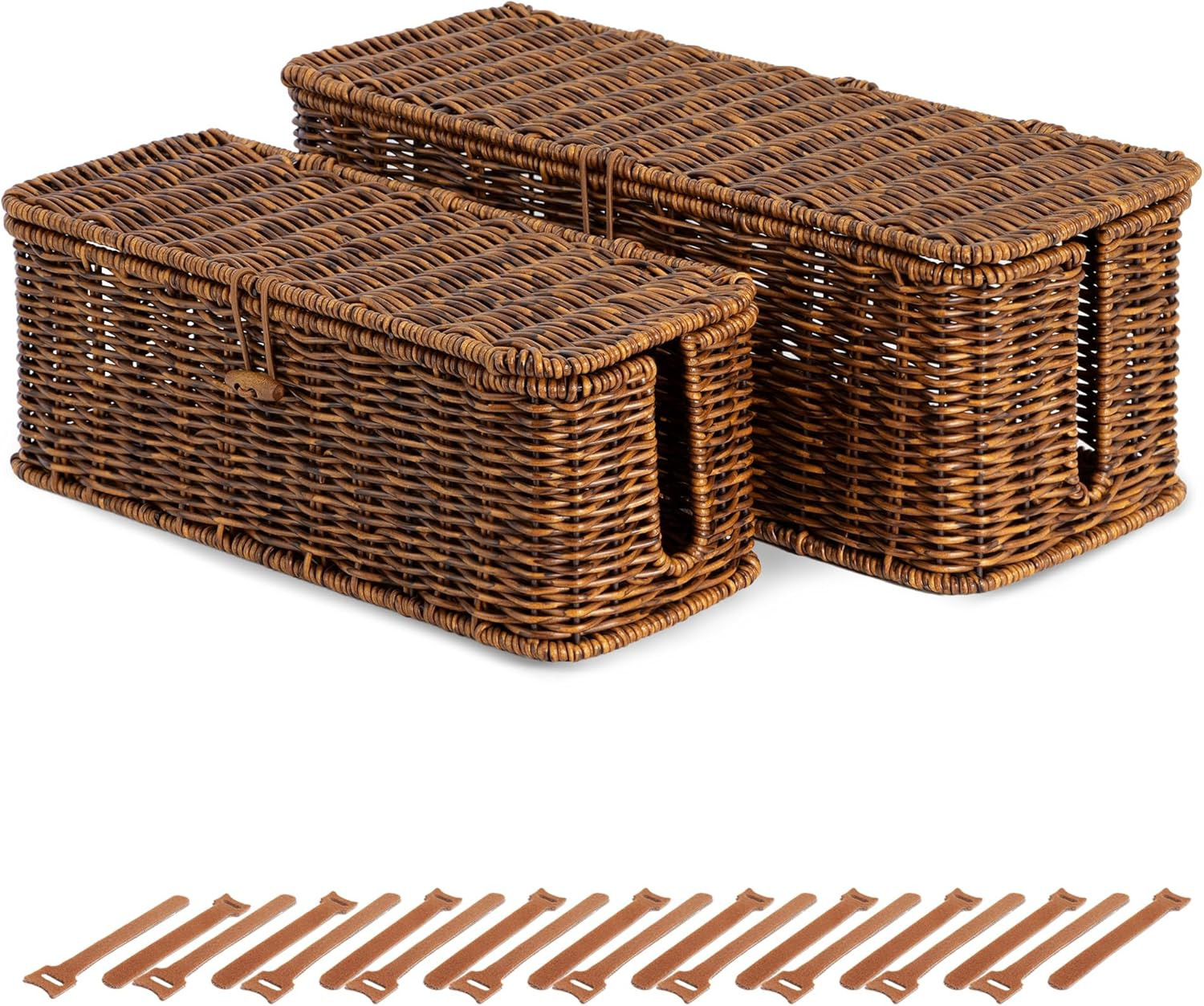 Cable Management Box, Cord Organizer with Lid & Cable Ties - Brown Set | Amazon (US)