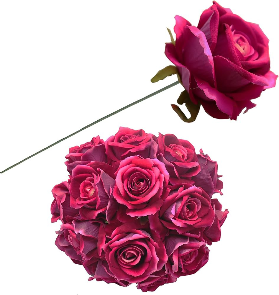 cn-Knight Artificial Rose in Bulk Wholesale 50pcs 10'' Velvet Silk Rose with Wire Stem Real Looki... | Amazon (US)