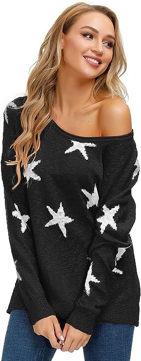 Yidarton Womens Sweater Casual V Neck Baggy Long Sleeve Star Pullover Shirts Tops | Amazon (US)