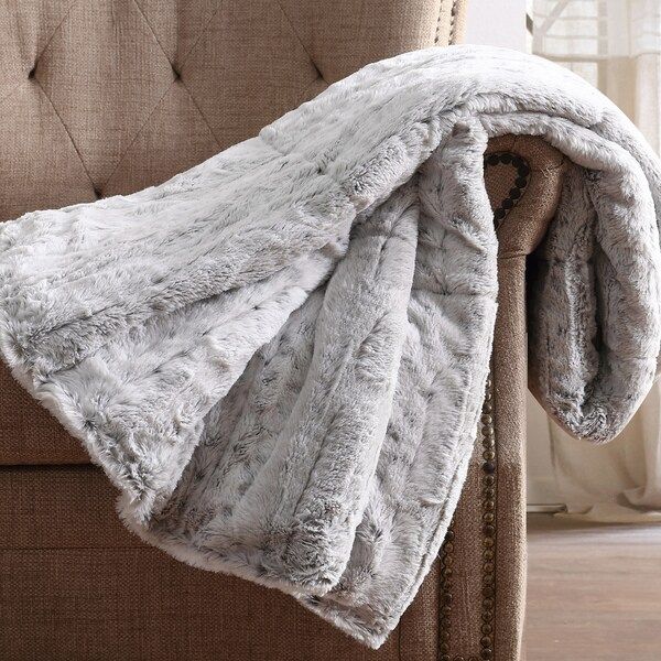 Christian Siriano 60 x 70 Oversized Snow Leopard Grey Faux Fur Filled Throw | Bed Bath & Beyond