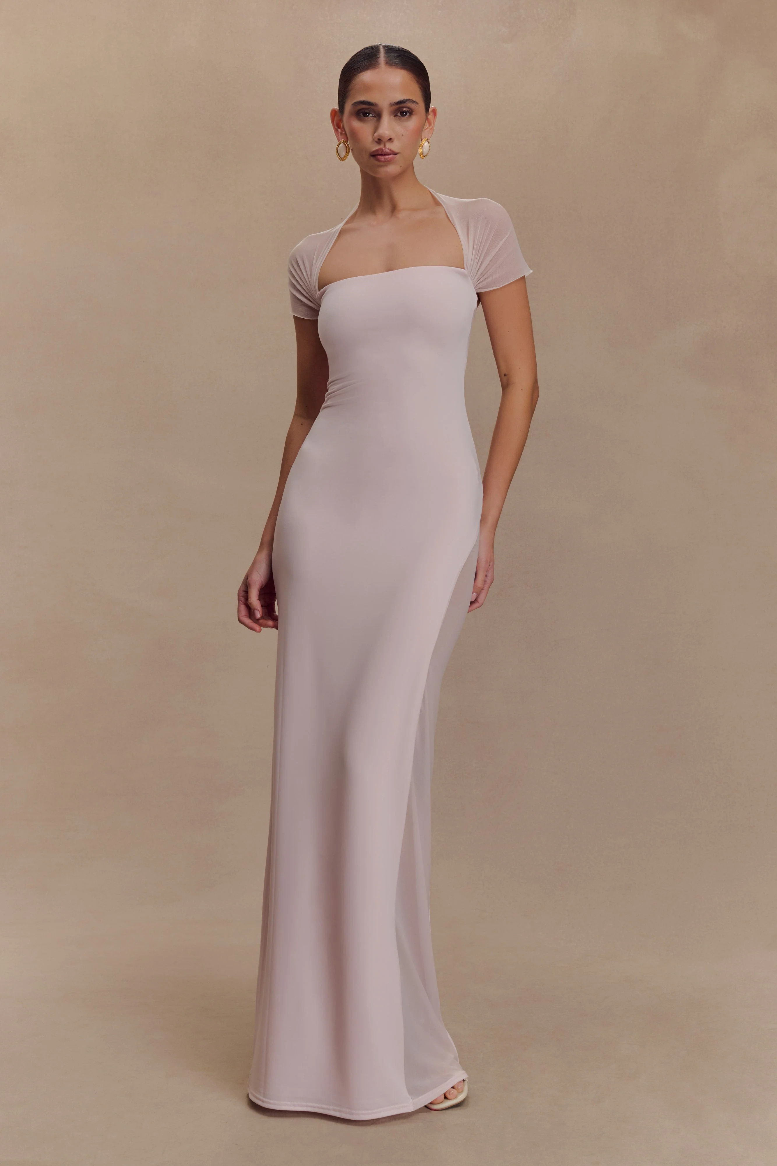 Wyatt Slinky And Mesh Maxi Dress - Pale Pink | MESHKI US