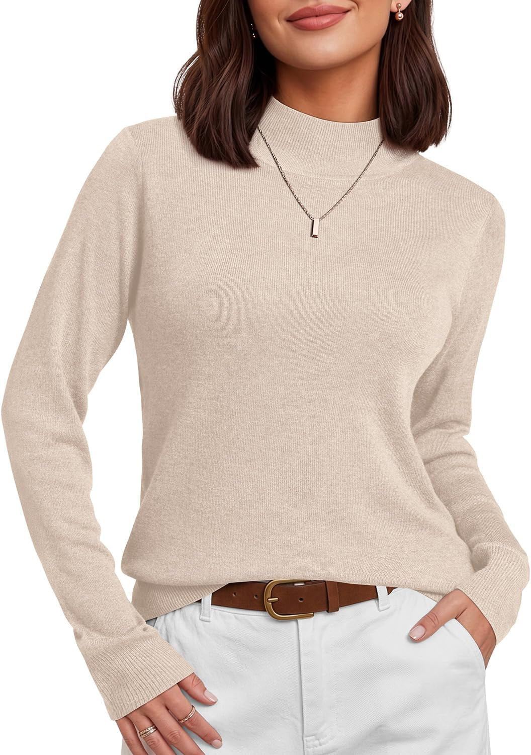JUSTFASHIONNOW Mock Turtleneck Wool Blend Sweater for Women Long Sleeve Top | Amazon (US)