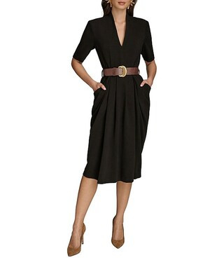 Donna Karan Cady Crepe V-Neck Short Sleeve Belted Sheath Dress | Dillard's | Dillard's