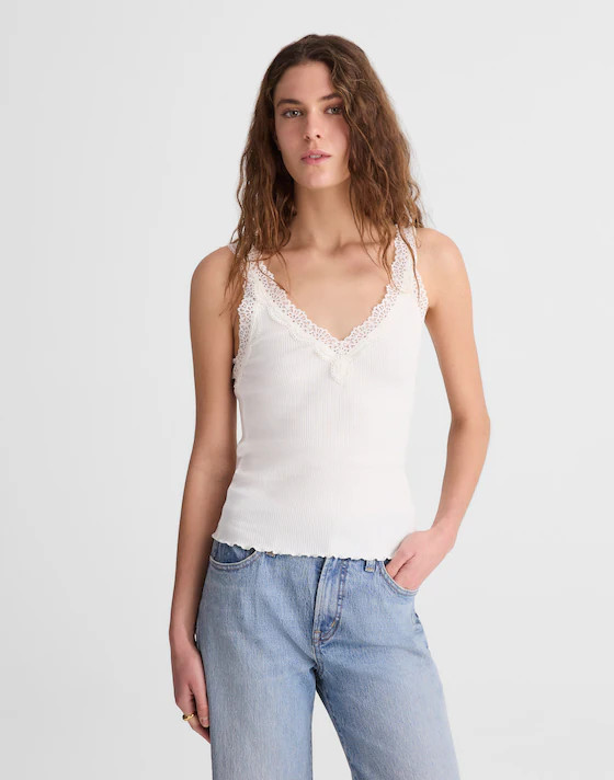Lace-Trim Ribbed V-Neck Tank | Madewell