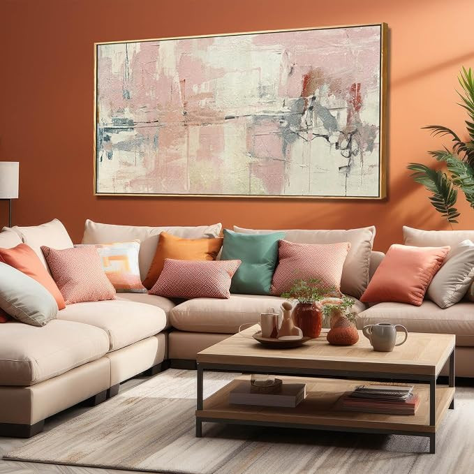YJYart Living Room Decor Pink Canvas Wall Art 24"x 48"Abstract Wall Art White Canvas Picture Bedr... | Amazon (US)