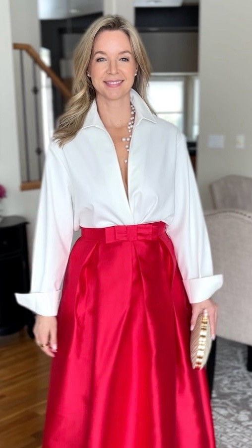 Step into elegance with this stunning A-line skirt. The bowknot detail adds a touch of sophistication, while the pleated design creates a graceful, flowing silhouette. Whether you’re heading to a special event or a night out, this luxurious skirt ensures you'll stand out effortlessly. Elevate your wardrobe with this refined, fashion-forward piece!
Box pleats from waist
Bowknot on waist
Concealed back zip closure
Lined

Wearing size M in both

#LTKmomlife #LTKWedding #LTKSpringSale