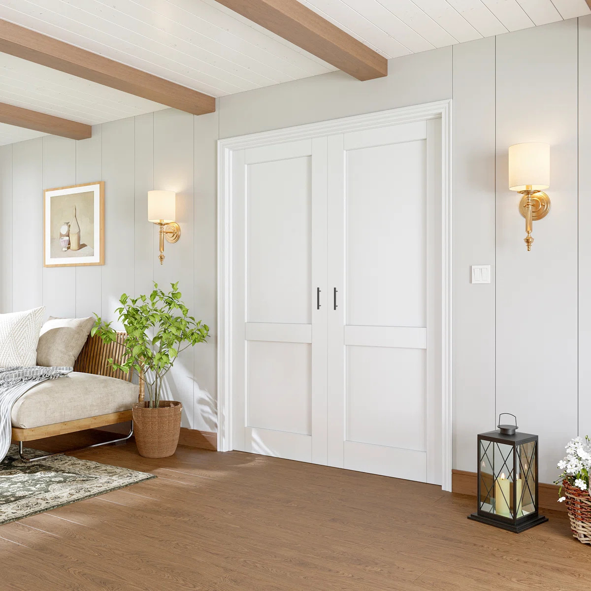 2-Panel Interior French Door White Prime Frosted Solid Core With French Door Accessories(Ball Cat... | Wayfair North America