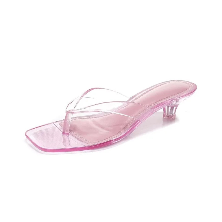 otnbgsr Jelly Shoes Sandals for Women Kitten Heel Clear Thong Sandals Square Open Toe Flip Flops ... | Walmart (US)