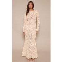 Cream Textured Long Sleeve Boat Neck Maxi Dress | PrettyLittleThing UK