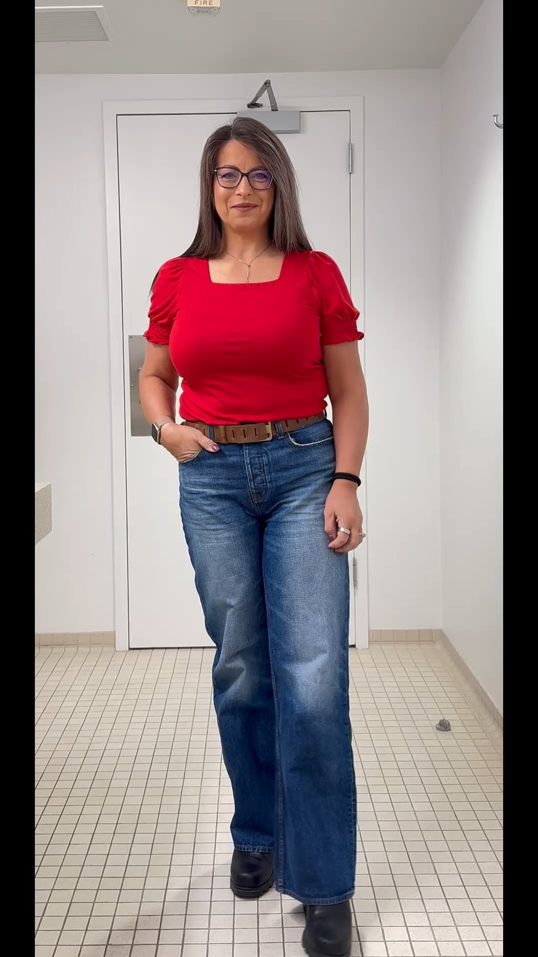 It’s Hump Day!!  Little red to brighten my day, today’s look: simple, stylish, and real-life approved.”
Here’s what I’m wearing + how it fits—because looking good should still feel comfortable.
Sizing: Top S | Bottoms 27 | Fit: Top runs big and is long for an untucked look, bottoms are true .  

#LTKWorkwear #LTKOver40