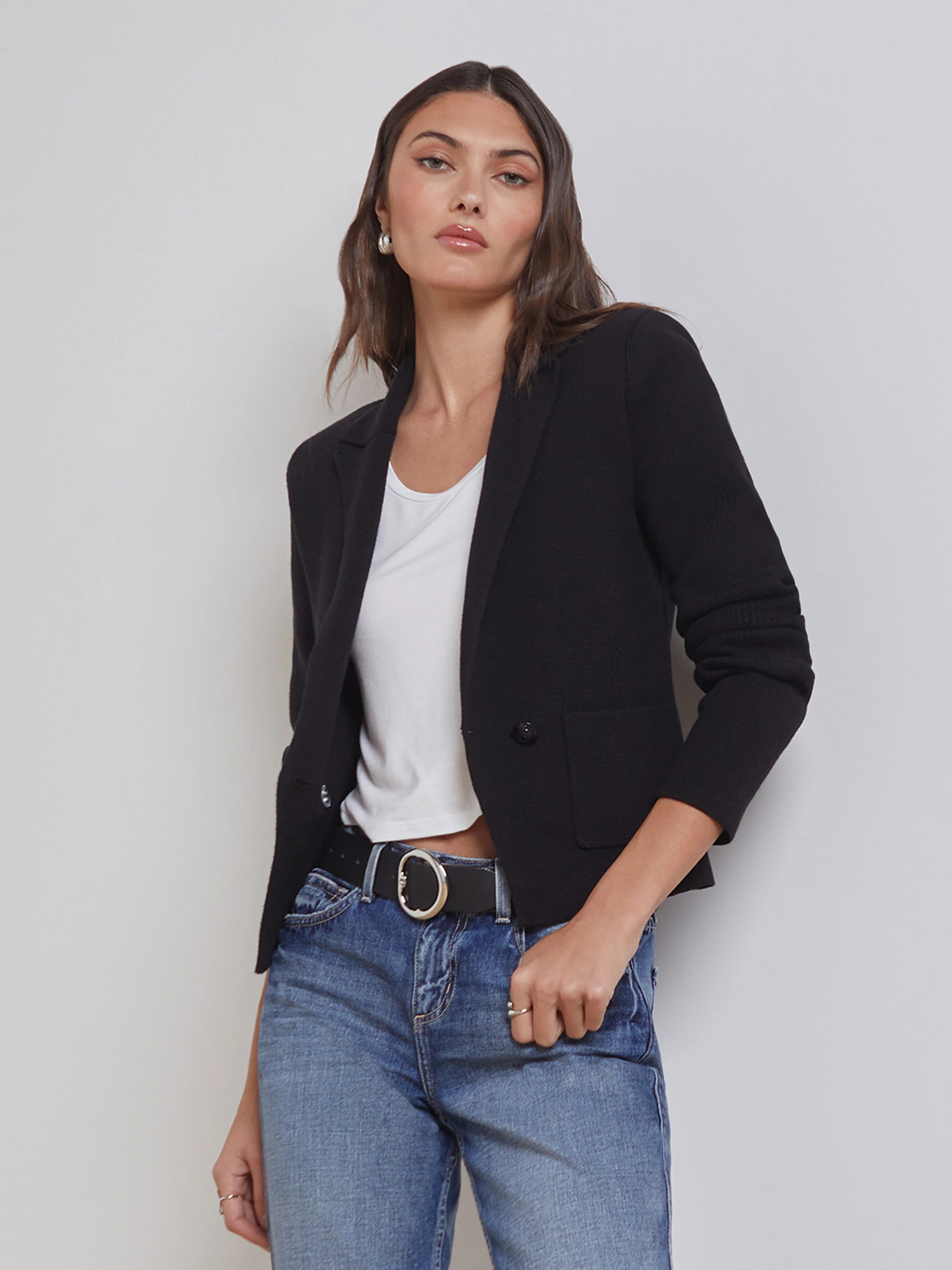 L'AGENCE Sofia Knit Blazer in Black | L'Agence