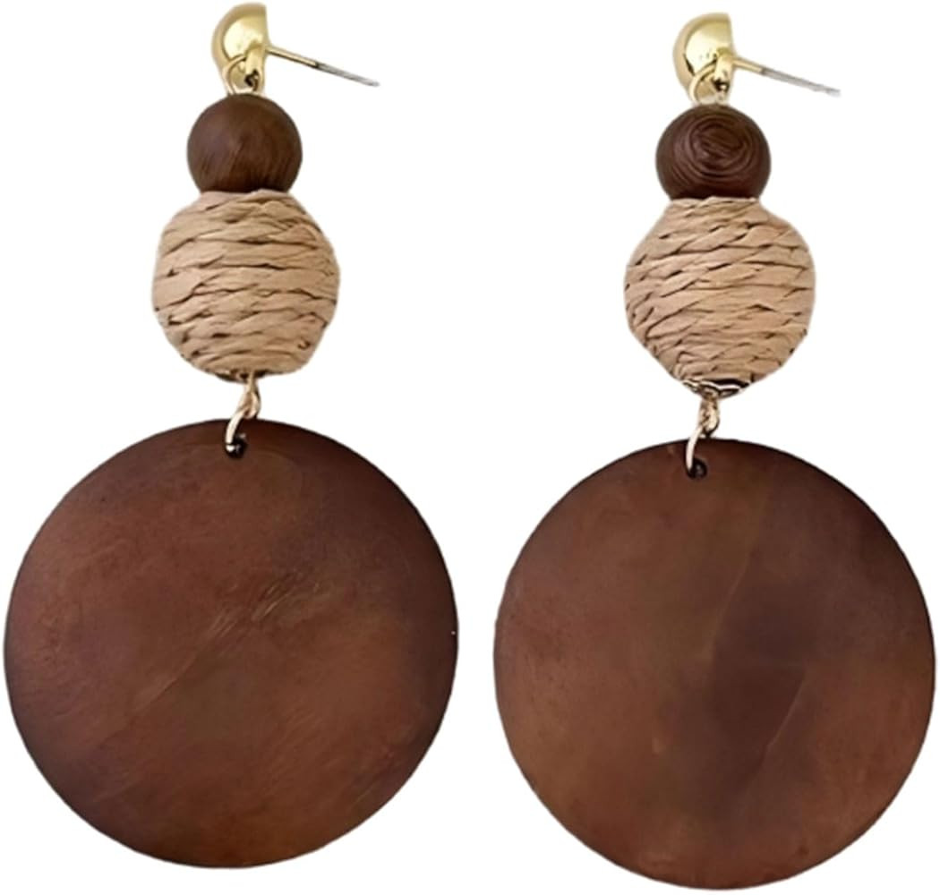 Vintage Brown Wooden Earrings For Women Retro African Bohemian Round Circle Dangle Drop Earrings ... | Amazon (US)