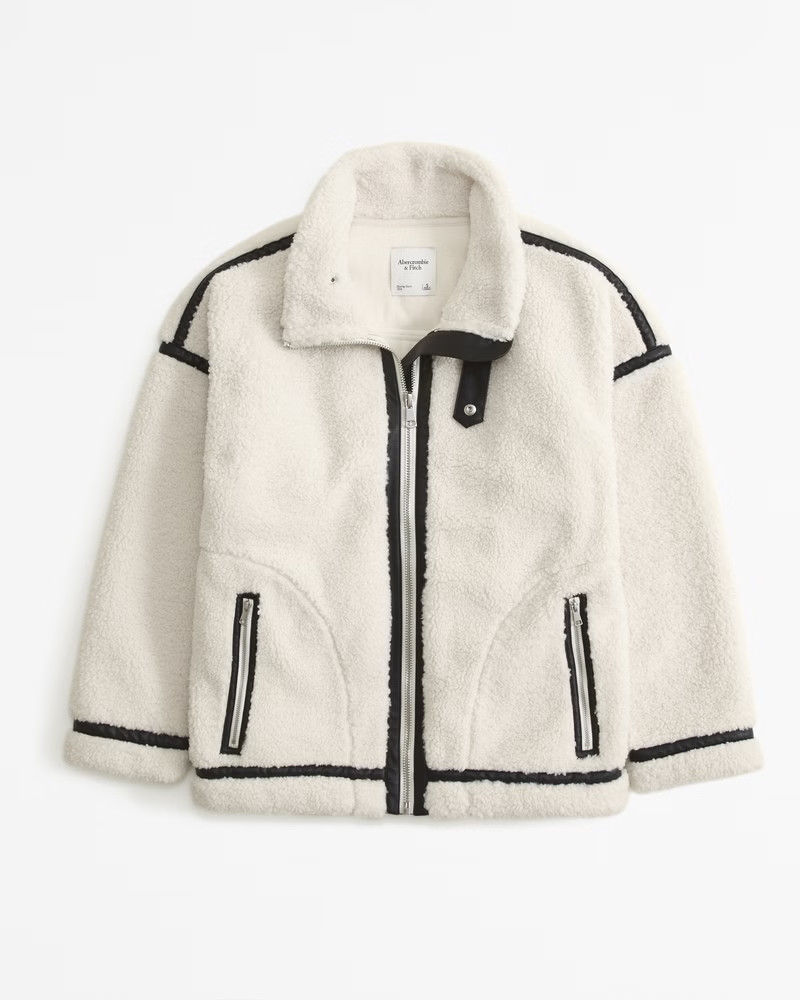 Contrast Trim Sherpa Aviator Jacket | Abercrombie & Fitch (US)