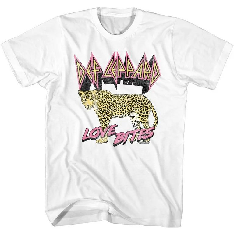 Def Leppard Love Bites Leopard White Adult T-Shirt - Walmart.com | Walmart (US)