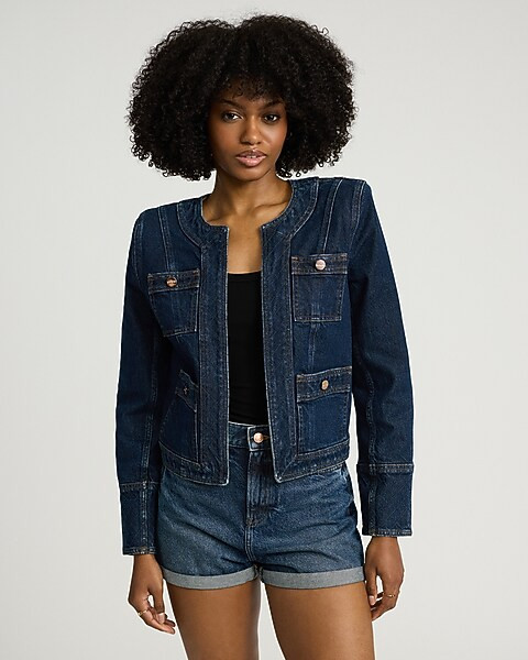 Dark Wash Denim Quilted Trim Lady Jacket | Express