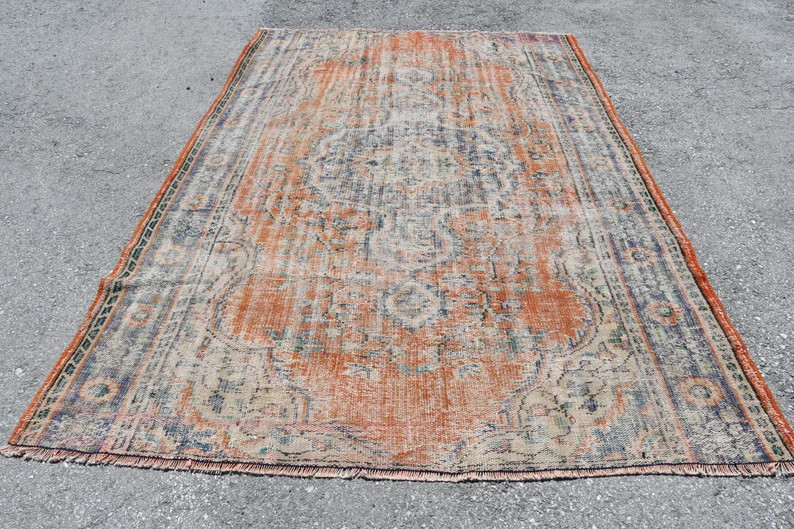 Large Rug, Vintage Rug, Turkish Rug, Oushak Carpet, 70x97 Inches Orange Rug, Turkey Living Room R... | Etsy (US)