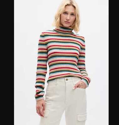 New womens XXS XXL Gap Happy multi Stripe Cashsoft ribbed turtleneck sweater top  | eBay | eBay US